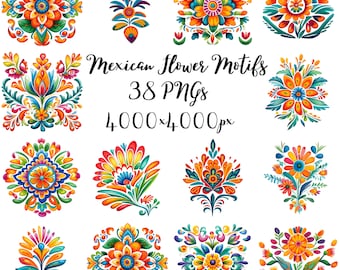 38 Aztec Mexican Flower Pngs | Mexican Flowers Clip Art | Mexican Florals | Mexican flower Designs | Florals Vibrant | Commercial Use