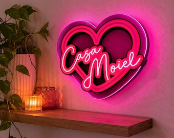 Custom Casa Amor Heart LED Sign | Personalized Neon Style Watch Party Decor