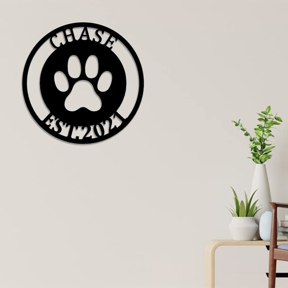 Metal Sign Front Door Monogram, Paw Print Custom Outdoor Metal Sign fo