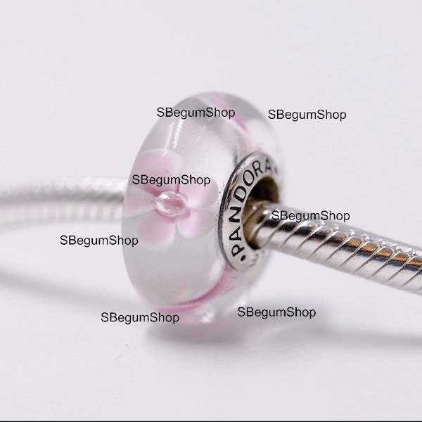 Pandora Murano Glass Charm Pink Cherry Blossom Bead Flower Silver S925 Ale New