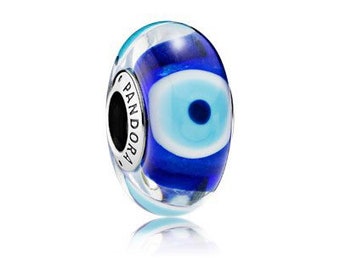 PANDORA Murano Glass Charm Evil Eye Bead Dark Blue Sterling Silver S925 ALE 791661 New