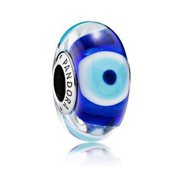 PANDORA Breloque en verre de Murano, perle de mauvais œil, bleu foncé, argent sterling S925 ALE 791661