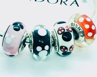 Disney Pandora Charms Set, Sterling Silber Minnie & Micky Maus Murano Beads