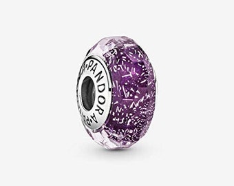 Pandora Murano Glass Charm Faceted Dark Purple Shimmer Bead Sterling Silver S925 ALE 791663 New