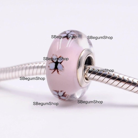 Pandora Butterfly Pink Murano Glass Charm Bead Sterling Silver