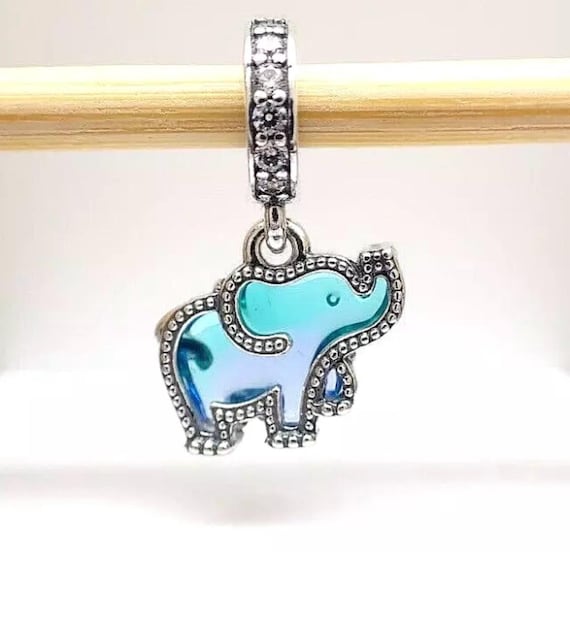 Genuine Pandora Blue Murano Glass Elephant Dangle Charm Sterling