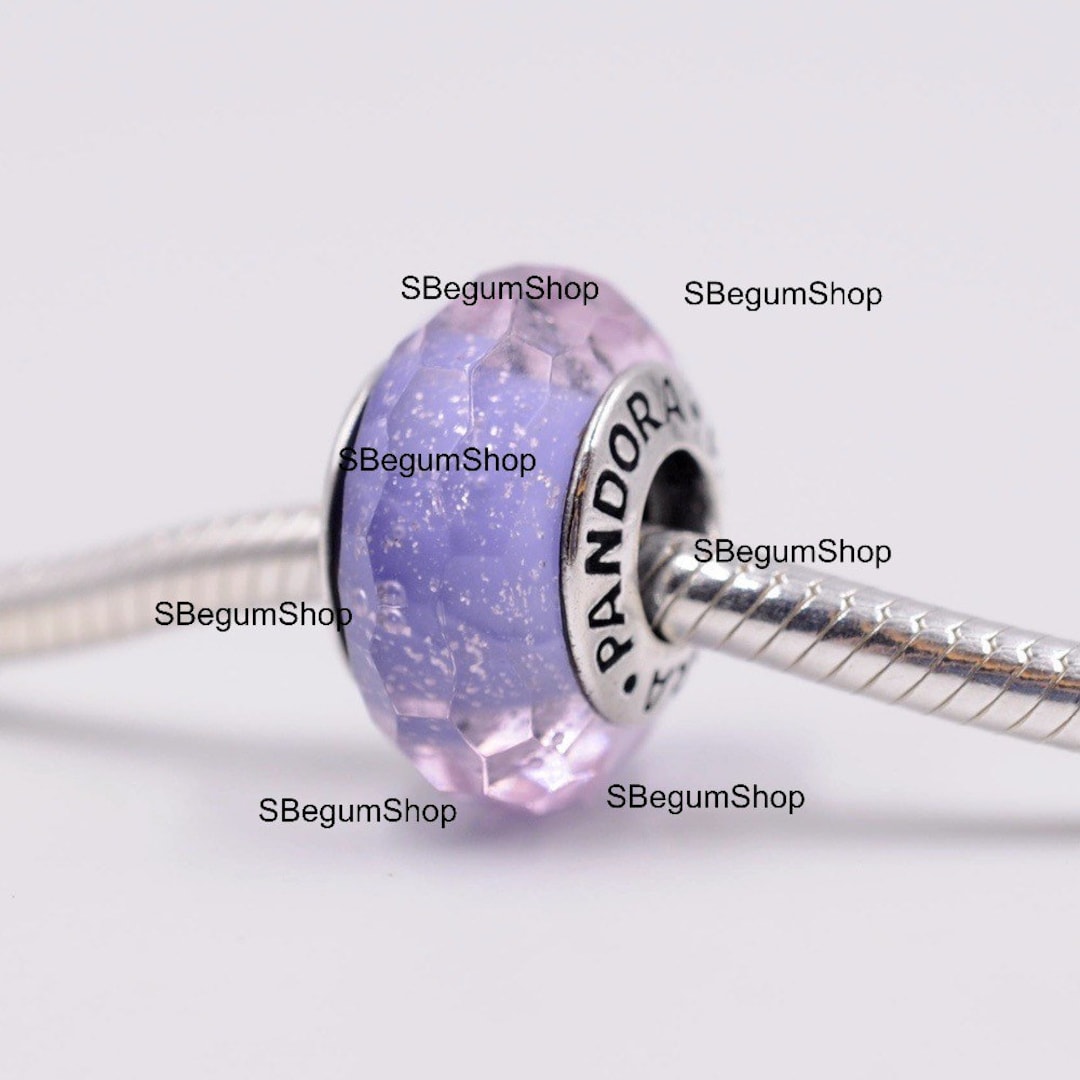 Pandora Murano Glass Charm Purple Shimmer Faceted Bead Sterling Silver ...