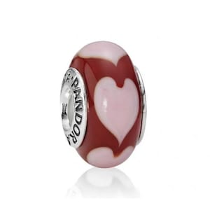 Pandora Red Murano Glass Charm with Pink Hearts Bead Sterling Silver S925 ALE 790658