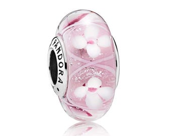 Pandora Murano Glass Charm, Pink Field of Flowers, Sterling Silver