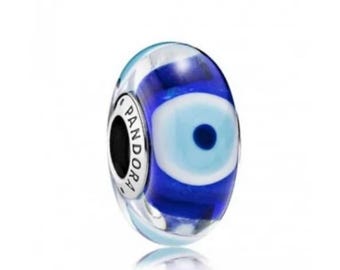 PANDORA Murano Glass Charm Evil Eye Bead Dark Blue Sterling Silver