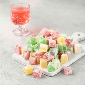 Mini Loukoums aux fruits orange citron pomme grenade Lokum Tutty Frutty souvenir d'istanbul idéal avec un café recette traditionnelle