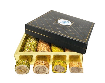 Lokum Box premium sarma 4 varietà di delizie turche con mandorle al pistacchio e confezione regalo Kadayif (1,3Kg) per offrire un'idea regalo originale