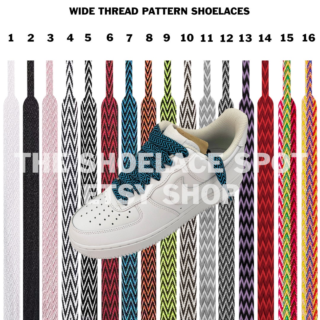 1 Pair Wide Thread Pattern Lanvin Style Shoelaces 3/5th Inch Flat