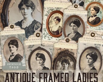 Antique Lady Tags, Junk Journal Tags, Junk Journaling Printables, Vintage Junk Journal Tags, Junk Journal Ephemera Tags, Fussy Cut Tags
