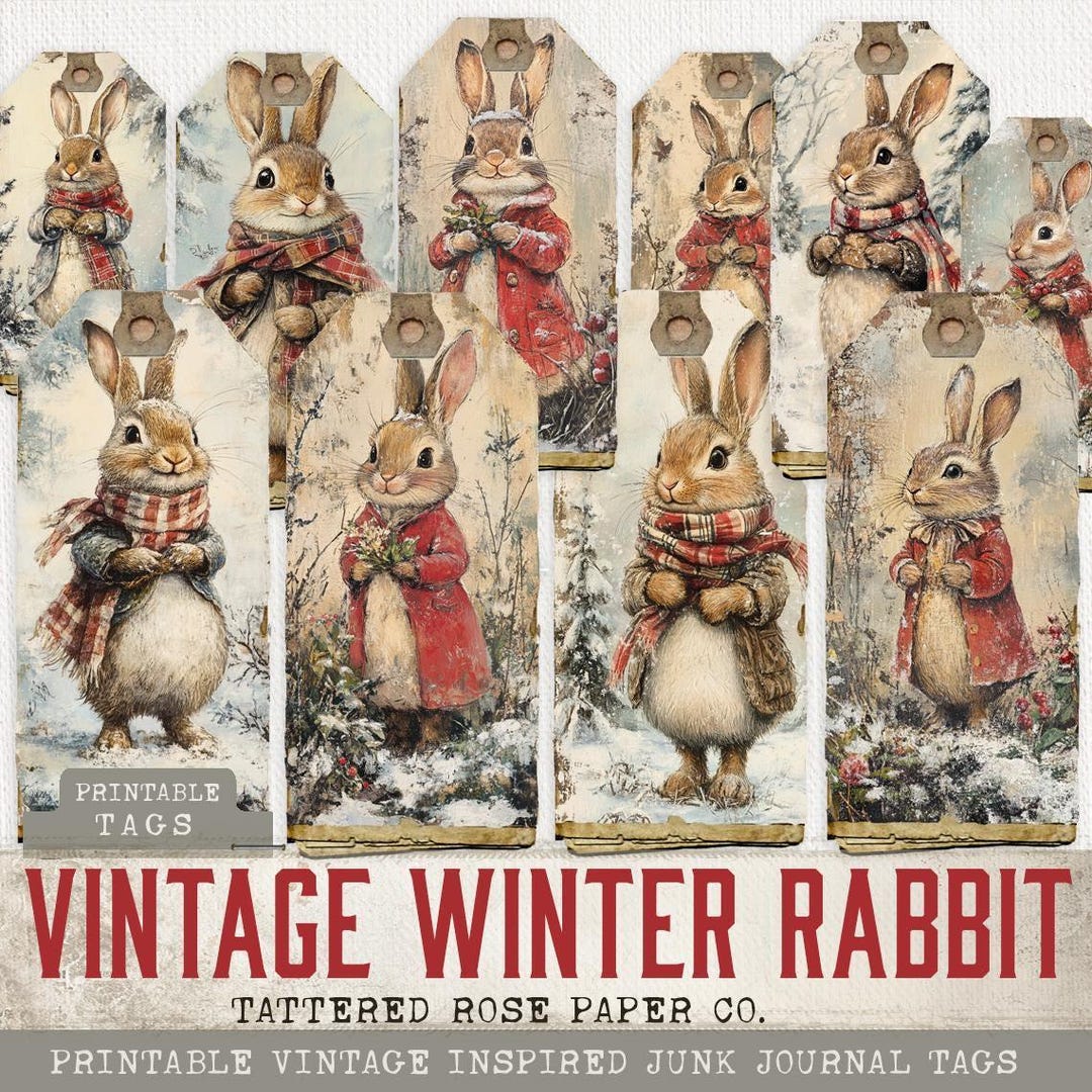 Winter Rabbit Junk Journal Tags, Winter Junk Journaling, Junk ...