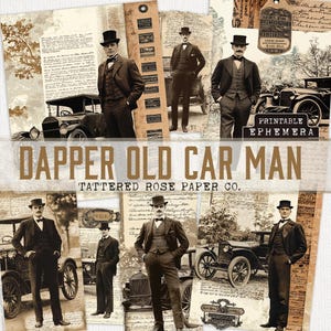 Dapper Car Man Junk Journal, Car Junk Journaling Printable, Vintage Mens Junk Journal, Gentlemen's Portraits Journal, Masculine Car Journal