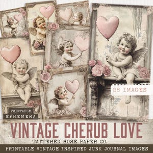 Cherub Love Junk Journal, Valentine Junk Journaling, Junk Journaling Valentine Ephemera, Love Junk Journaling, Valentine&#39;s Day Journal