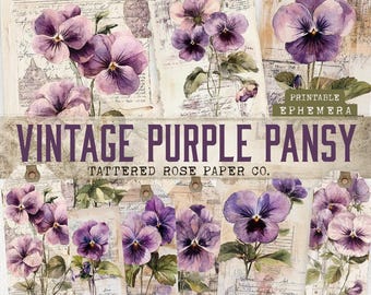 Vintage étiquettes de carnet de pensée violette, étiquettes de carnet floral indésirable, journalisation indésirable imprimable, floral éphémère de journal indésirable, fabrication de cartes imprimable