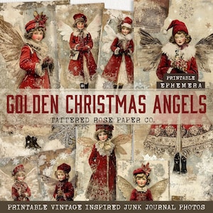 Golden Christmas Angels Junk Journal, Winter Junk Journaling, Junk Journaling Christmas Ephemera, Winter Junk Journaling Kit, Angel Journal