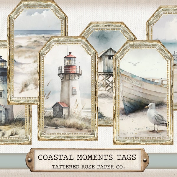 Coastal Moments Ephemera Tags, Printable Vintage Beach Ephemera, Junk Journal Coastal, Ocean Junk Journal Tags, Beach Printable Journal