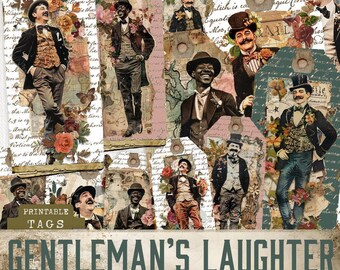 Gentleman's Laughter Junk Journal, Junk Journaling Printables, Mens Junk Journal Tags, Mixed Media Printable, Masculine Junk Journal,