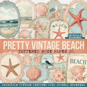 Pretty Vintage Beach Ephemera, Junk Journal Beach Tags, Printable Beach Ephemera, Junk Journal Coastal, Ocean Junk Journal, Coastal Journal