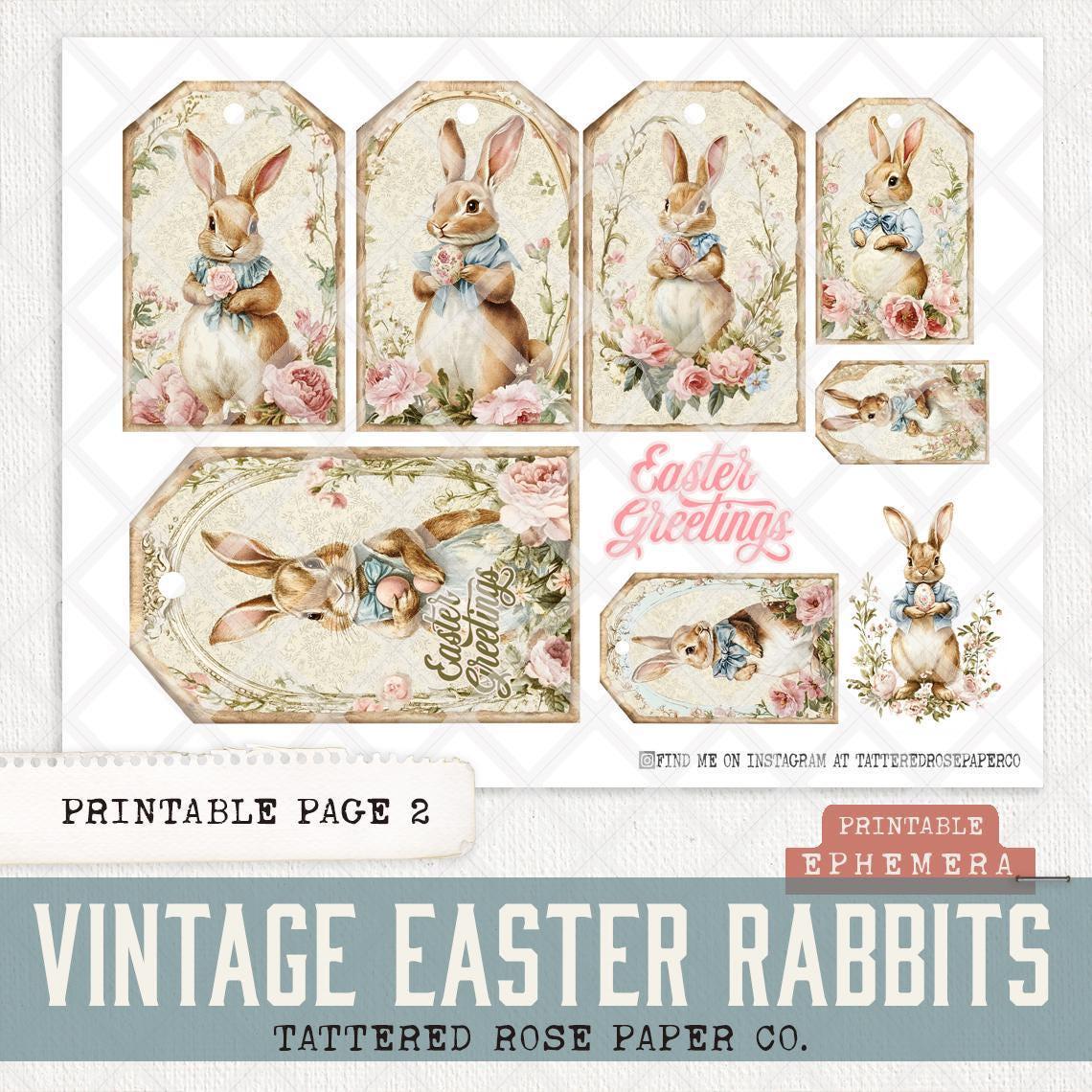 Easter Rabbit Junk Journal Ephemera, Junk Journal Bunny Tags, Printable ...