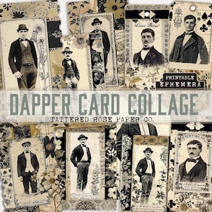 Dapper Man Card Collage Junk Journal, Junk Journaling Printable, Vintage Mens Junk Journal, Gentlemen's Portraits Journal, Collage Masculine