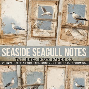 Twine Seagull Ephemera, Printable Vintage Beach Ephemera, Junk Journal Coastal, Ocean Junk Journal Tags, Beach Printable Journal