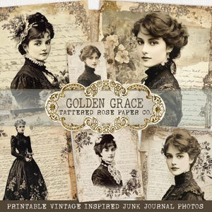 Golden Grace Victorian Junk Journal Photos, Junk Journaling Printable, Junk Journal Photographs, Victorian Junk Journal Ephemera