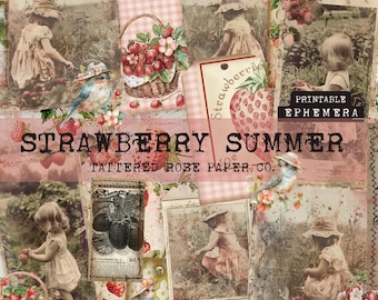 Strawberry Summer Junk Journal Kit, Strawberry Junk Journaling Strawberries, Junk Journaling Printable ephemera, Summer Junk Journaling Kit