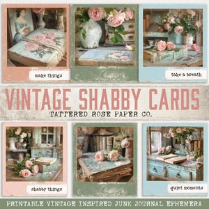 Cartões de diário Shabby Junk, enfeites de itens efêmeros de diário Junk, imprimíveis de diário Junk, diário Shabby Rose Junk, cartões Rose Fussy Cut