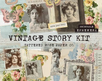 Vintage Story Kit Junk Journal Kit, Flower Garden Junk Journaling, Junk Journaling Printable Ephemera, Vintage Lady Junk Journaling Kit