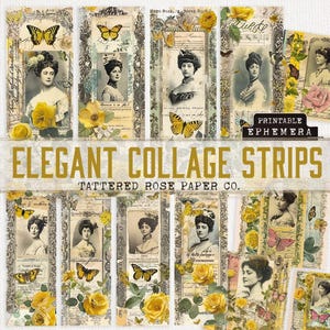 Elegant Collage Strip Junk Journal Ephemera, Victorian Lady Junk Journal Ephemera, Vintage Paper Strips, Fussy Cuts, Yellow Junk Journal