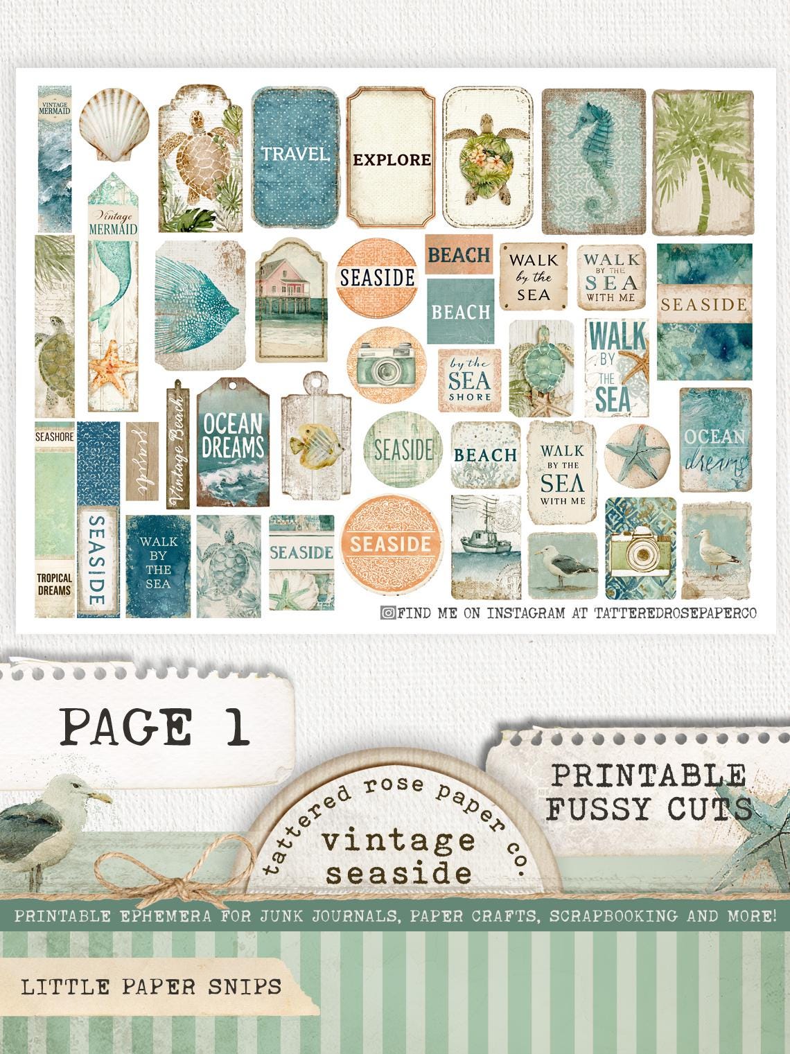 Vintage Seaside Ephemera, Junk Journal Beach Tags, Printable Beach ...