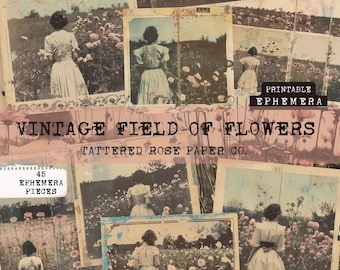 Vintage Field Of Flowers Junk Journal, Flower Garden Junk Journaling, Junk Journaling Printable Ephemera, Floral Junk Journaling