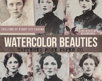 Watercolor Beauties Junk Journal, Junk Journaling Printables, Vintage Junk Journal Photographs, Victorian Lady Junk Journal Ephemera