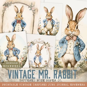 Mr. Rabbit Junk Journal, Junk Journal Rabbit, Printable Spring Ephemera, Junk Journal Spring, Fussy Cuts Easter, Easter Bunny Epemphra