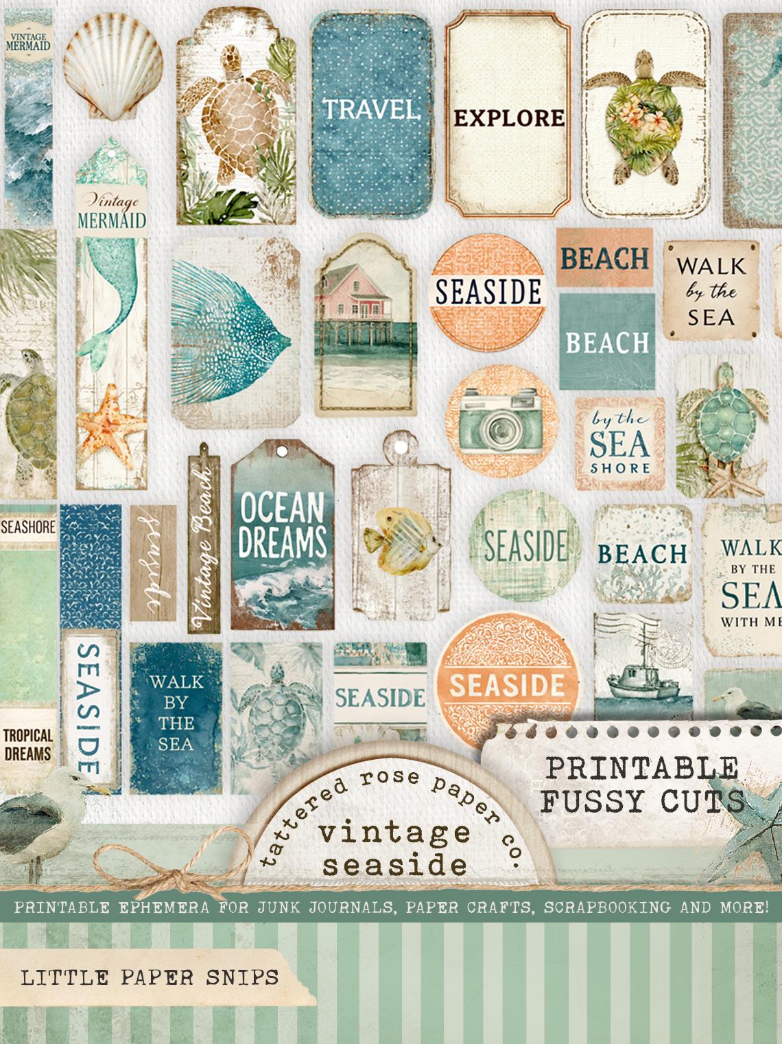Vintage Seaside Ephemera, Junk Journal Beach Tags, Printable Beach ...