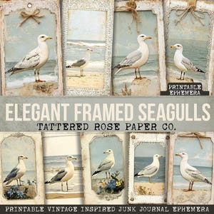 Elegant Seagulls Junk Journal Ephemera, Printable Vintage Beach Ephemera, Junk Journal Coastal, Ocean Junk Journal Tags, Beach Printables