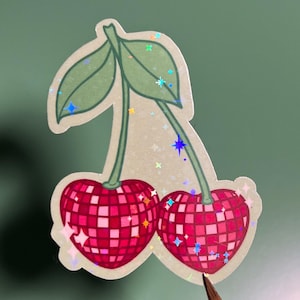 Disco Cherries Holographic Vinyl Sticker, Laptop Sticker- Waterbottle Sticker, Waterproof Sticker, Decals for Bookworm, Bookish, Kindle