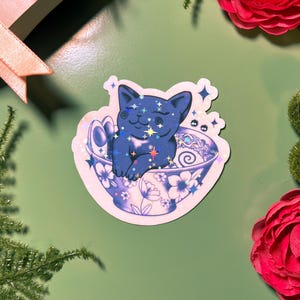 Ramen Cat Waterproof Sticker: Hand-Drawn Foodie Decal