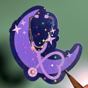 Nachtverpleegkundige holografische sticker, verpleegkundige sticker, NICU-verpleegkundige, SEH-verpleegkundige, nachtarts, RN-sticker, waterdichte sticker, sticker waterfles