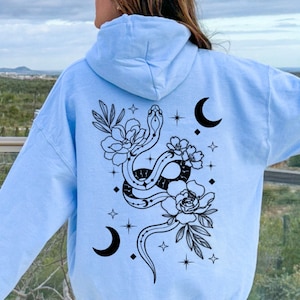 Celestial Snake Hoodie: Ophiuchus Pullover with Moon & Stars