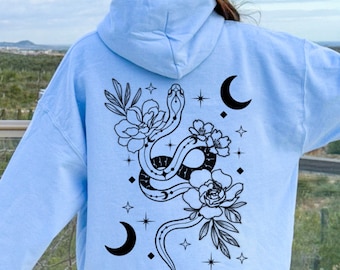 Hoodie mit himmlischer Schlange: Ophiuchus-Pullover mit Mond und Sternen