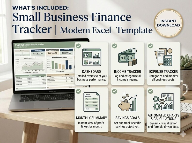 Small Business Finance Tracker Excel Template | Income & Expense Spreadsheet | Monthly Budget ...