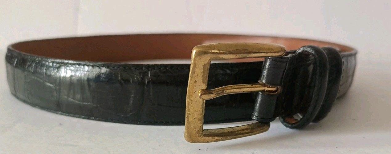 Vintage Brighton Skinny Belt Black Brown Bamboo Buckle Detail Vintage Brighton for Disney Black Textured Leather Belt  main image 3