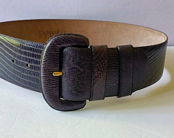 Vintage Calderon Made in USA Gold Reptile Scale Leather Belt  display picture 1
