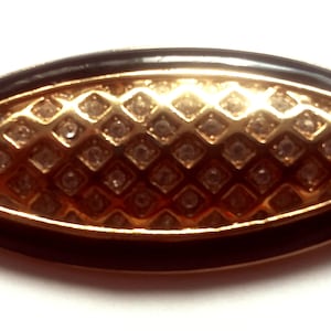 Vintage Gold-Tone Monet Black Enamel Clear Rhinestone Basket-Weave Brooch Pin