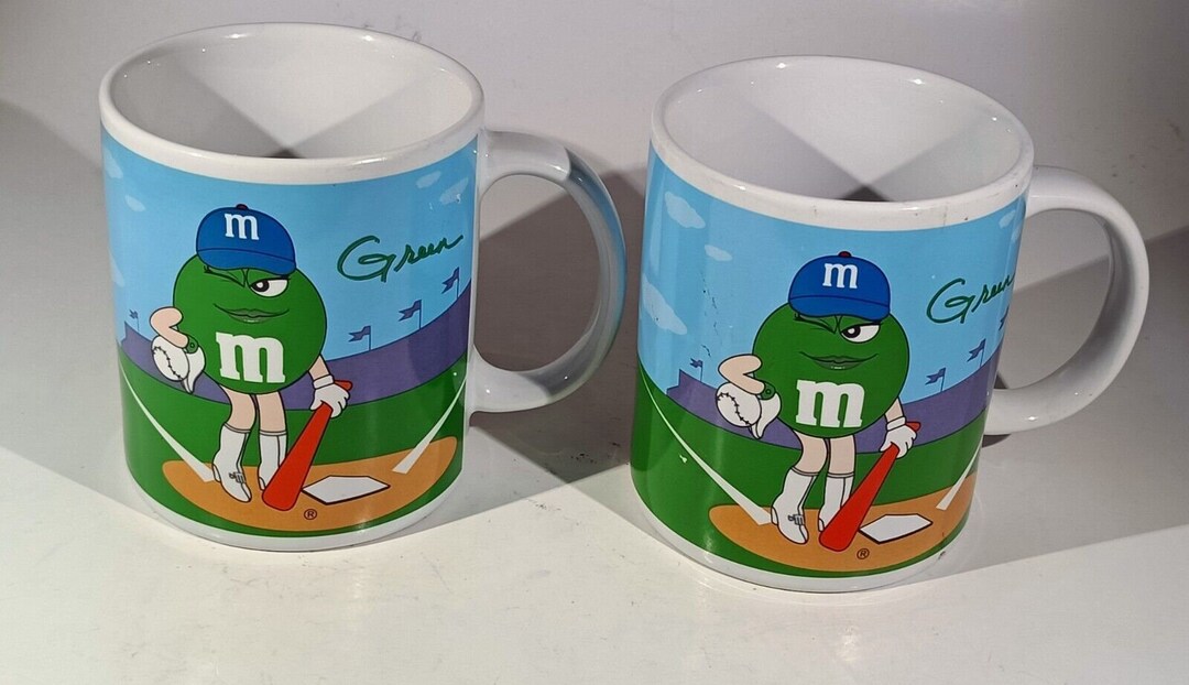 M&M Candy Coffee Mugs Green Yellow Set of 2 Vintage 2002 Galerie - Etsy